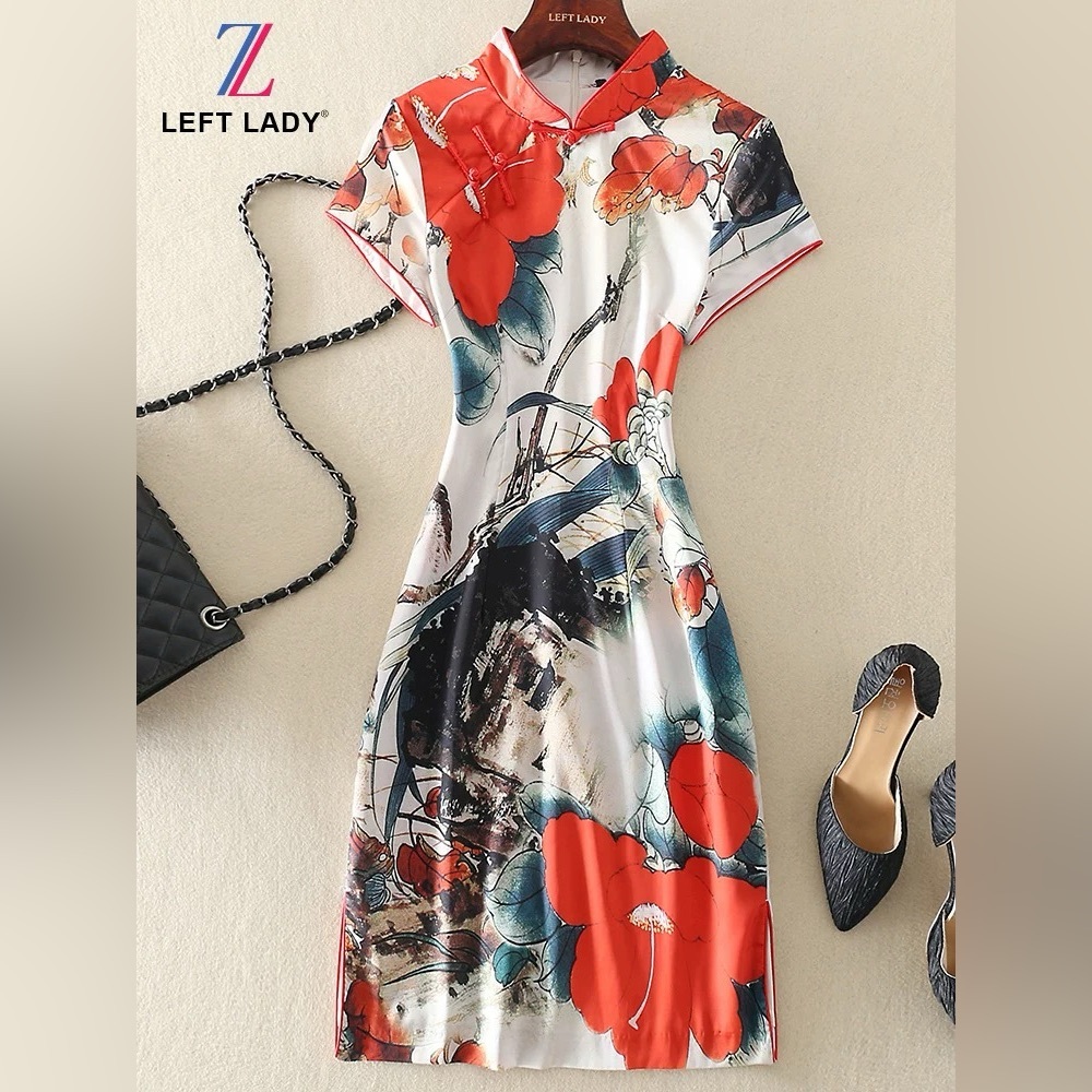 Floral Red and White Dress Qipao
